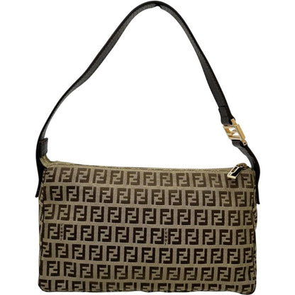 Fendi Zucchino Canvas Leather Shoulder Bag