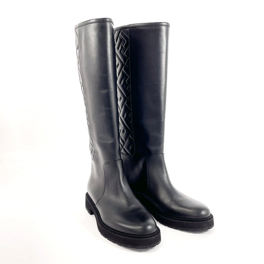 Fendi Leather Long Boots Zucca Black