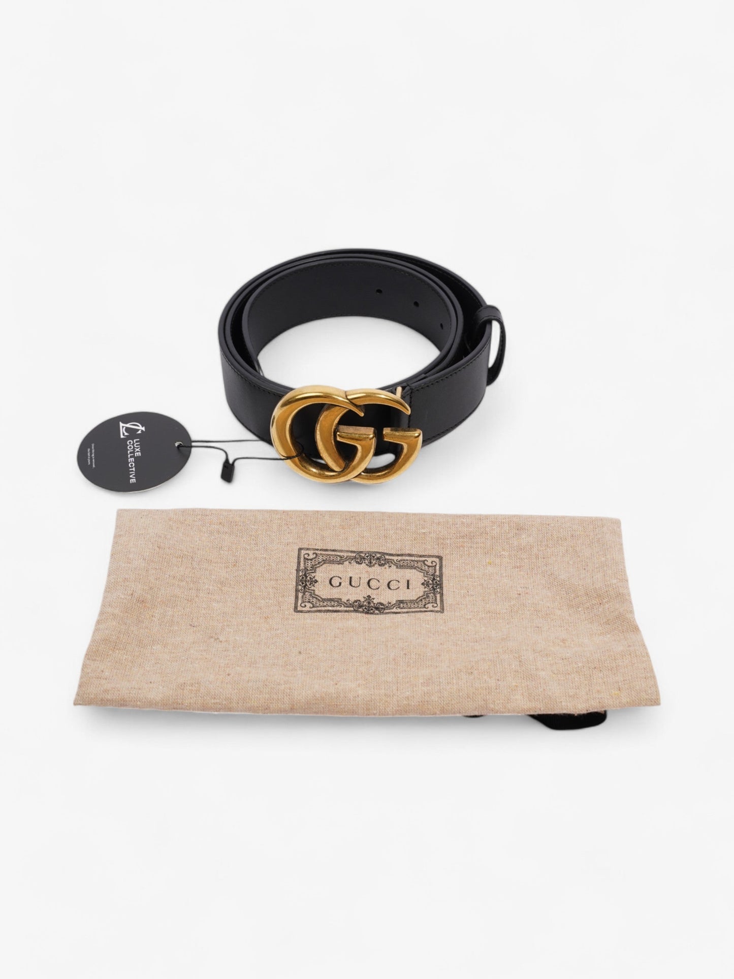 Gucci GG Marmont Wide Belt Black / Gold Leather 95cm / 38"