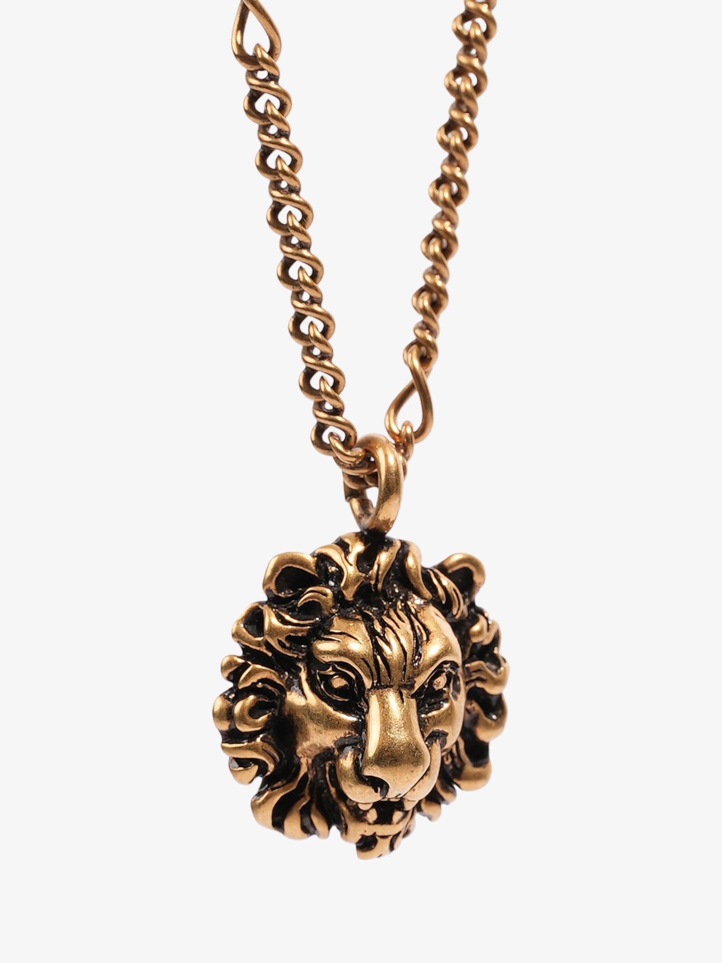 Gucci Lion Head Pendant Necklace Gold Base Metal