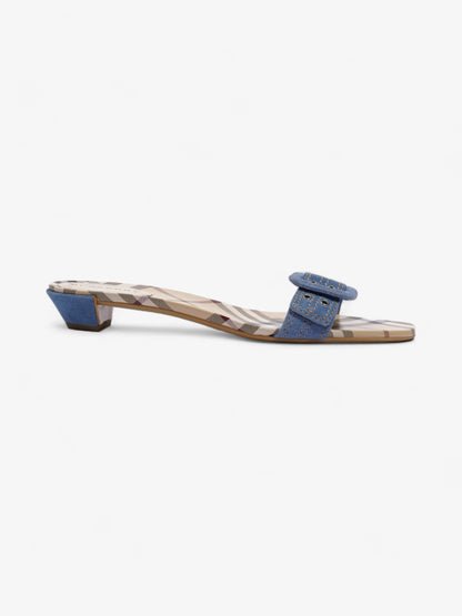 Burberry Suede Buckle Sandals Beige Checkered / Blue Suede EU 38 UK 5