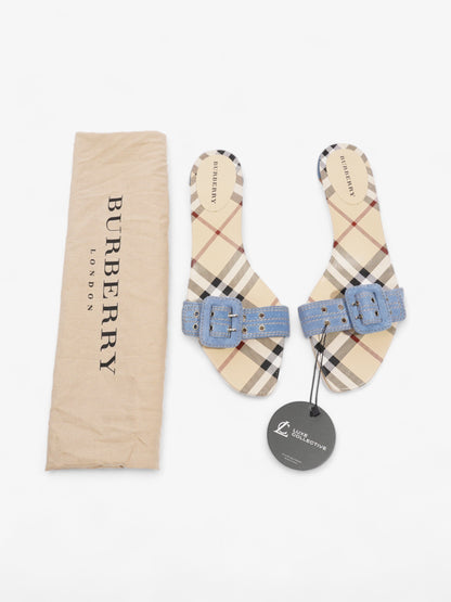 Burberry Suede Buckle Sandals Beige Checkered / Blue Suede EU 38 UK 5