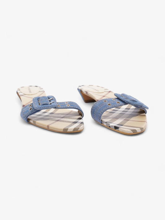 Burberry Suede Buckle Sandals Beige Checkered / Blue Suede EU 38 UK 5