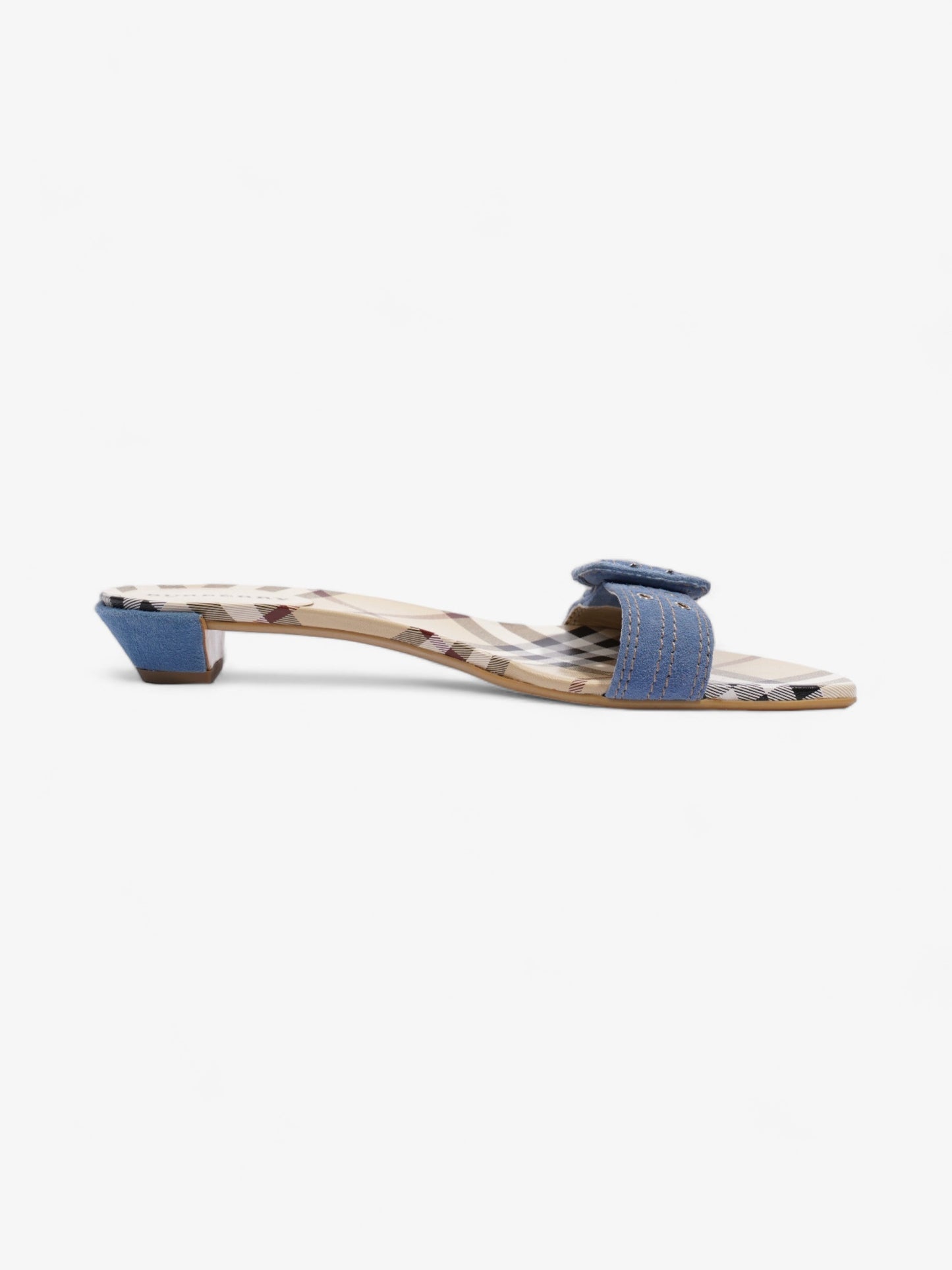 Burberry Suede Buckle Sandals Beige Checkered / Blue Suede EU 38 UK 5