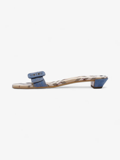 Burberry Suede Buckle Sandals Beige Checkered / Blue Suede EU 38 UK 5