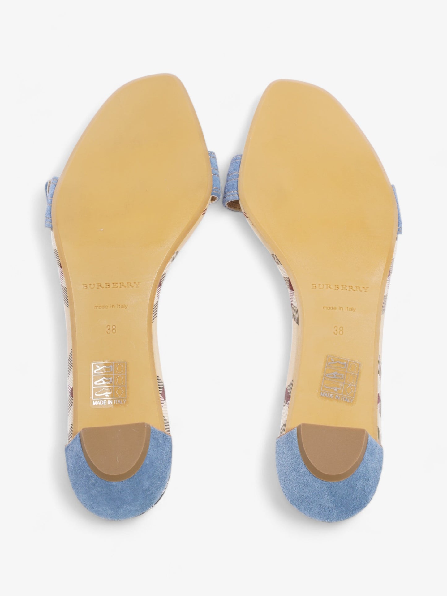 Burberry Suede Buckle Sandals Beige Checkered / Blue Suede EU 38 UK 5