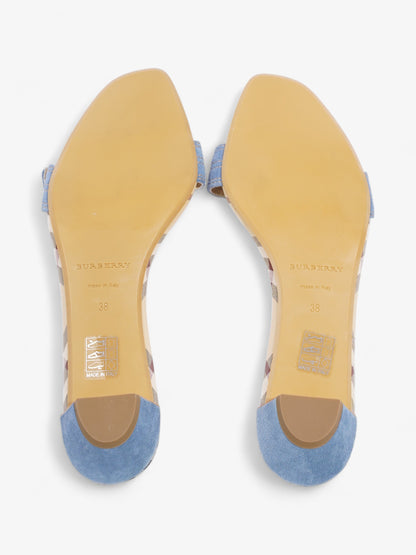 Burberry Suede Buckle Sandals Beige Checkered / Blue Suede EU 38 UK 5
