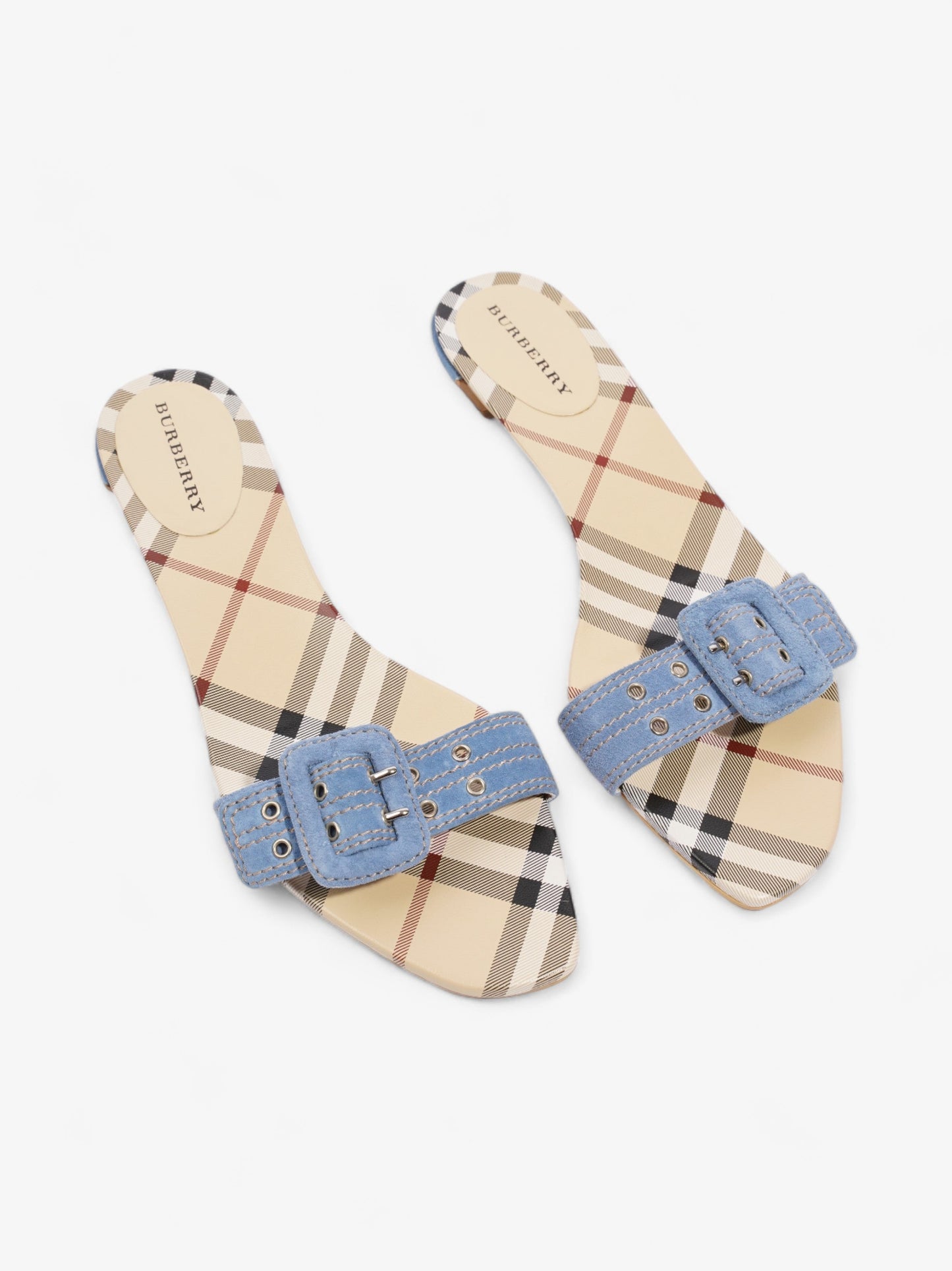 Burberry Suede Buckle Sandals Beige Checkered / Blue Suede EU 38 UK 5
