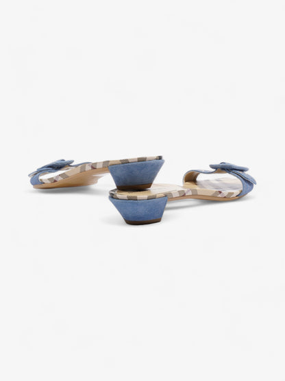Burberry Suede Buckle Sandals Beige Checkered / Blue Suede EU 38 UK 5
