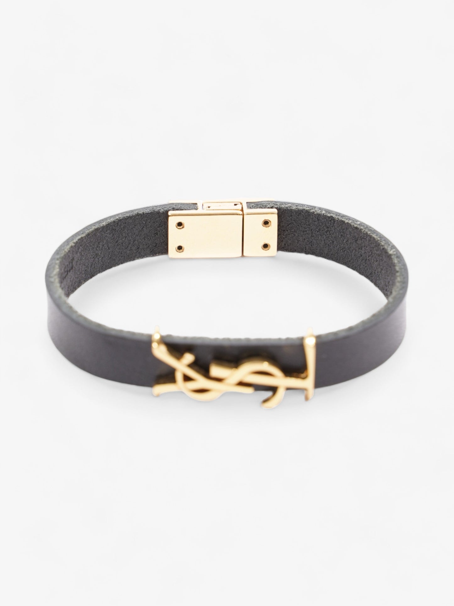Saint Laurent Opyum Single Wrap Bracelet Black Leather Medium