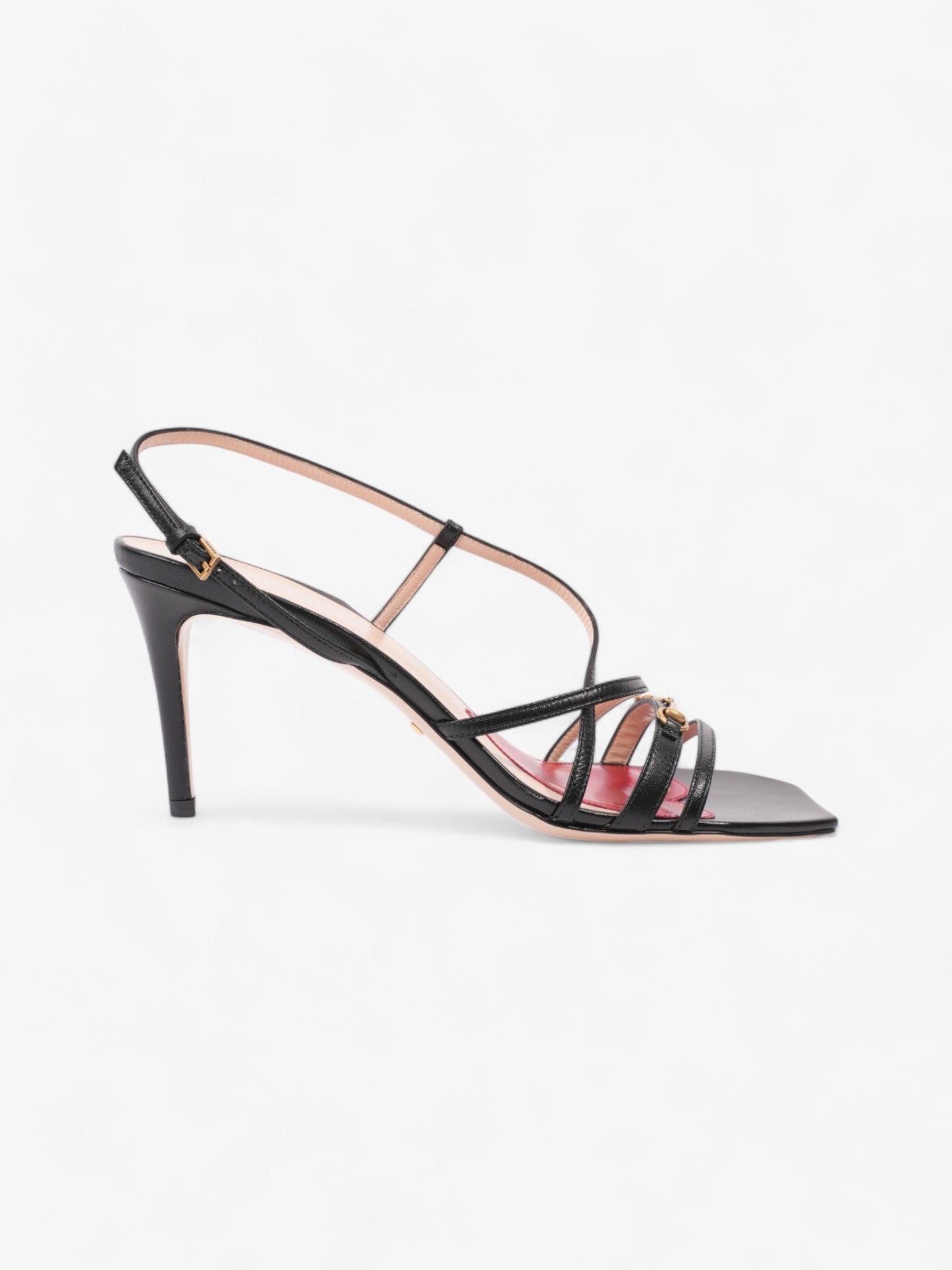 Gucci Victoria Strappy Horsebit Sandals  80 Black / Nude / Red Leather EU 40 UK 7