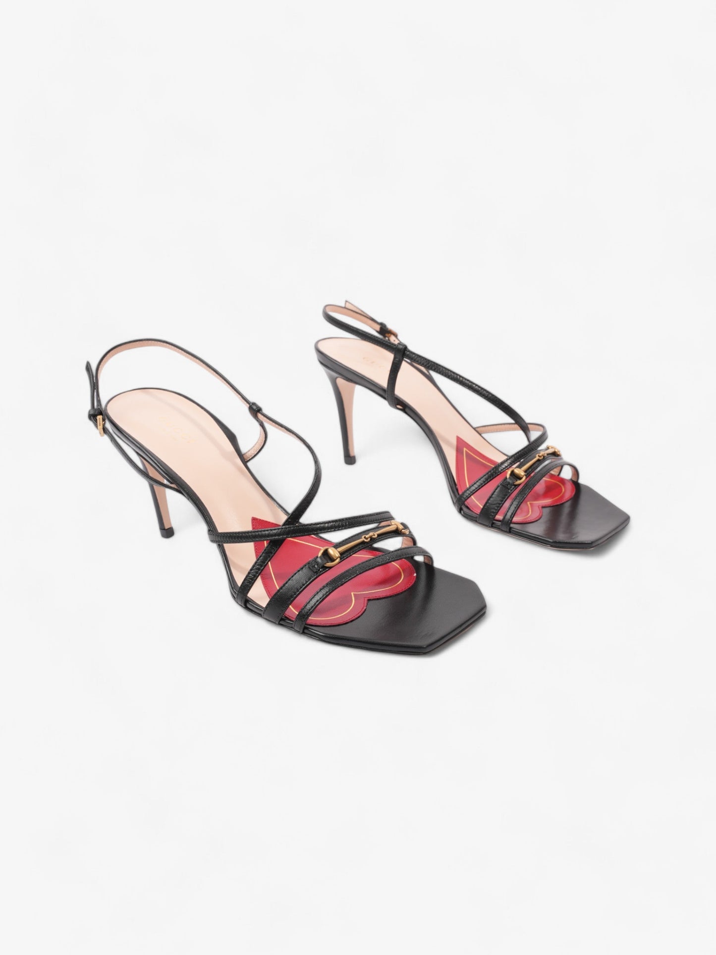 Gucci Victoria Strappy Horsebit Sandals  80 Black / Nude / Red Leather EU 40 UK 7