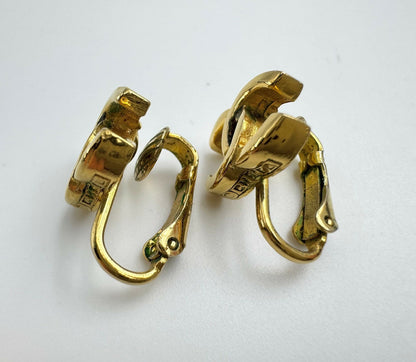 Chanel Vintage 1971-80 Gold-plated Curved Buckle CC Clip-on Earrings