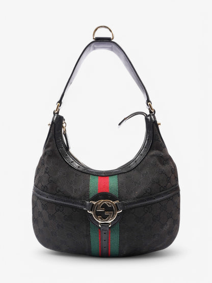 Gucci Jackie 1961 GG Shoulder Bag Black / Red / Green Canvas