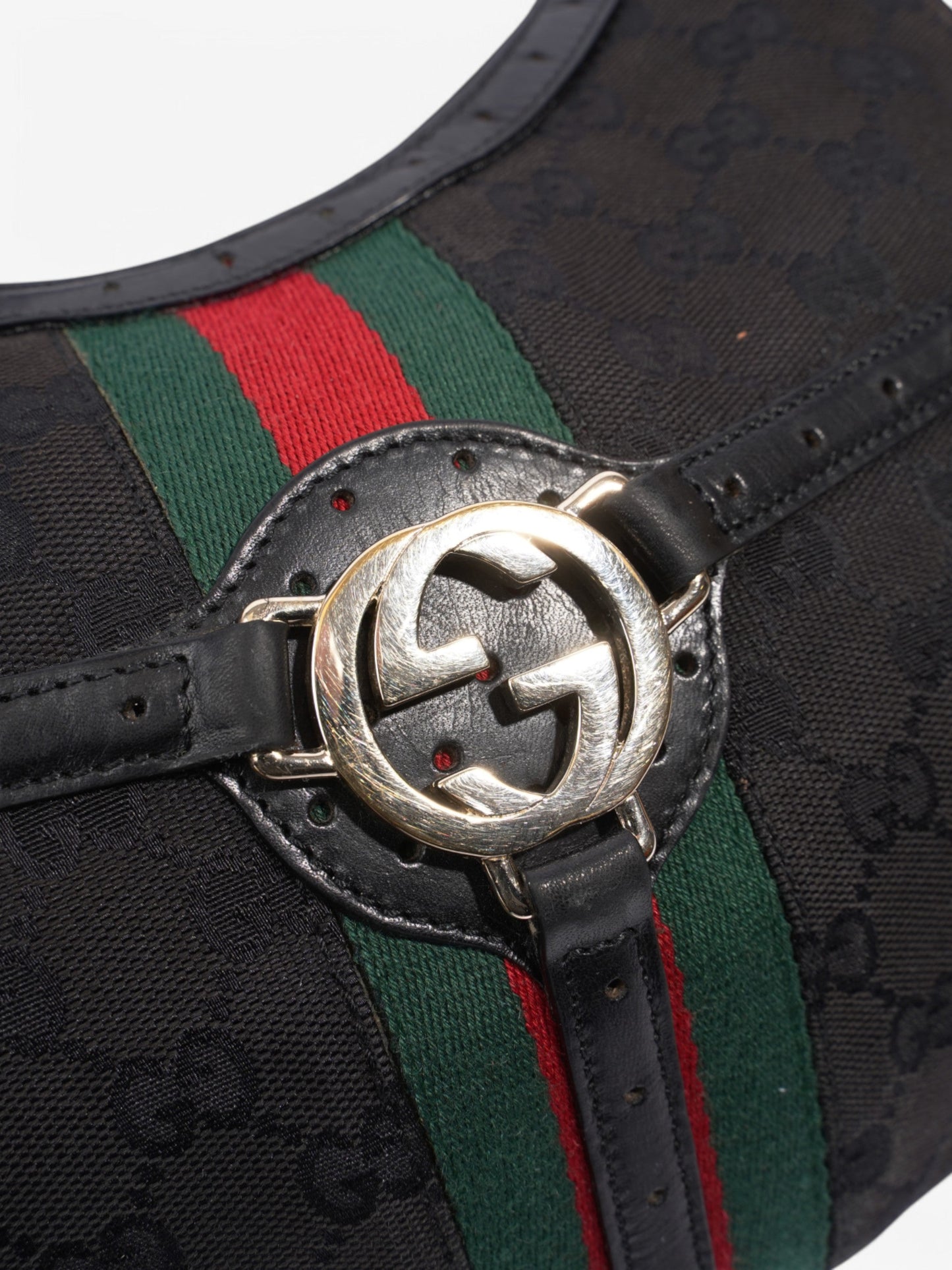 Gucci Jackie 1961 GG Shoulder Bag Black / Red / Green Canvas