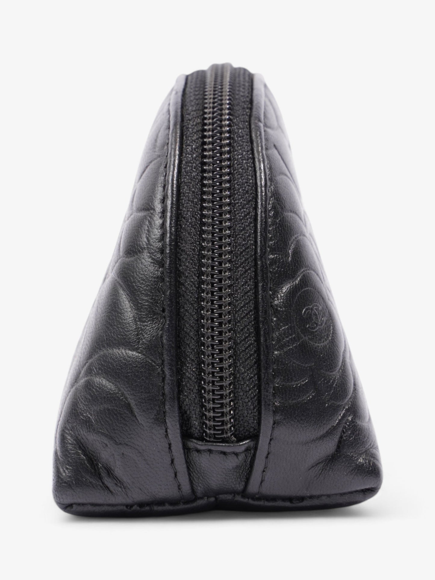 Chanel Camellia Cosmetic Pouch Black Lambskin Leather