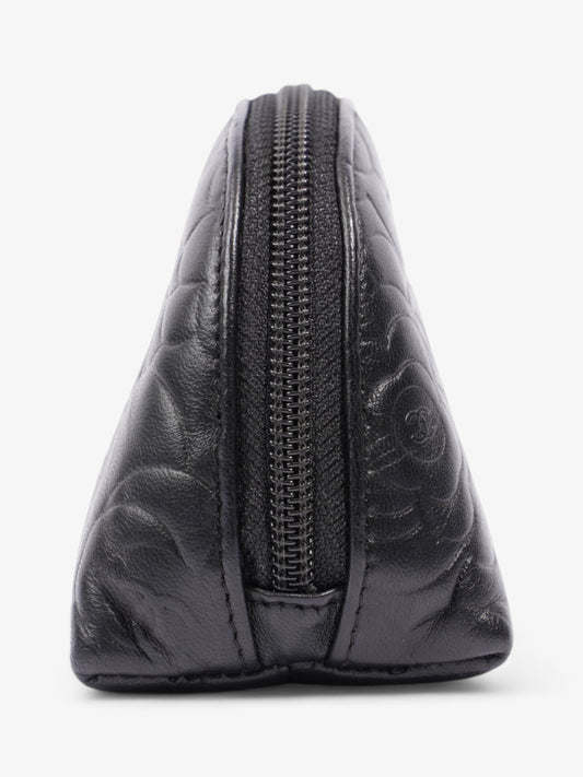 Chanel Camellia Cosmetic Pouch Black Lambskin Leather