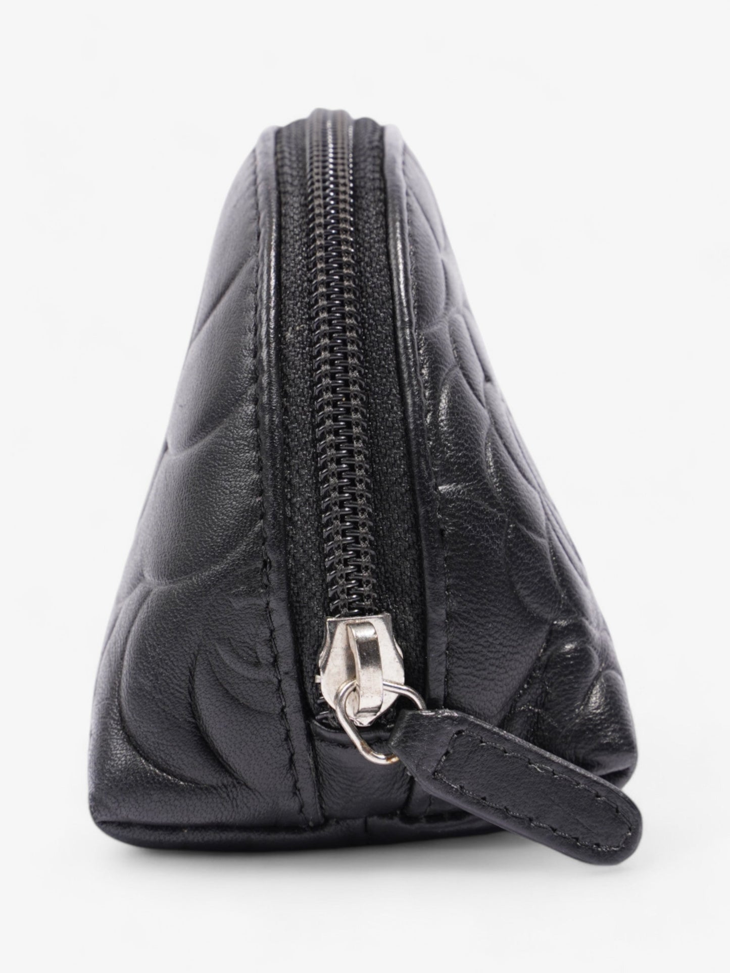 Chanel Camellia Cosmetic Pouch Black Lambskin Leather