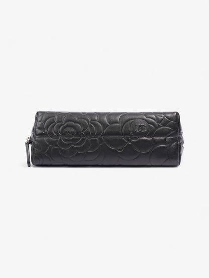 Chanel Camellia Cosmetic Pouch Black Lambskin Leather