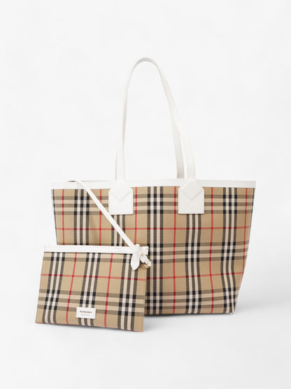 Burberry London Check Tote Bag Vintage Check / White Fabric Medium