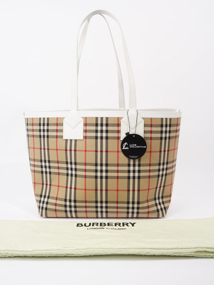 Burberry London Check Tote Bag Vintage Check / White Fabric Medium
