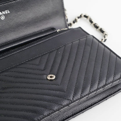 Chanel Caviar Wallet on Chain WOC Chervon Bag Black