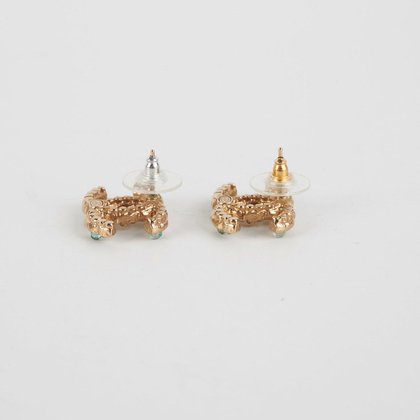 Chanel Coco Logo Green Pearl Rhinestone Earrings Costume Jewellery