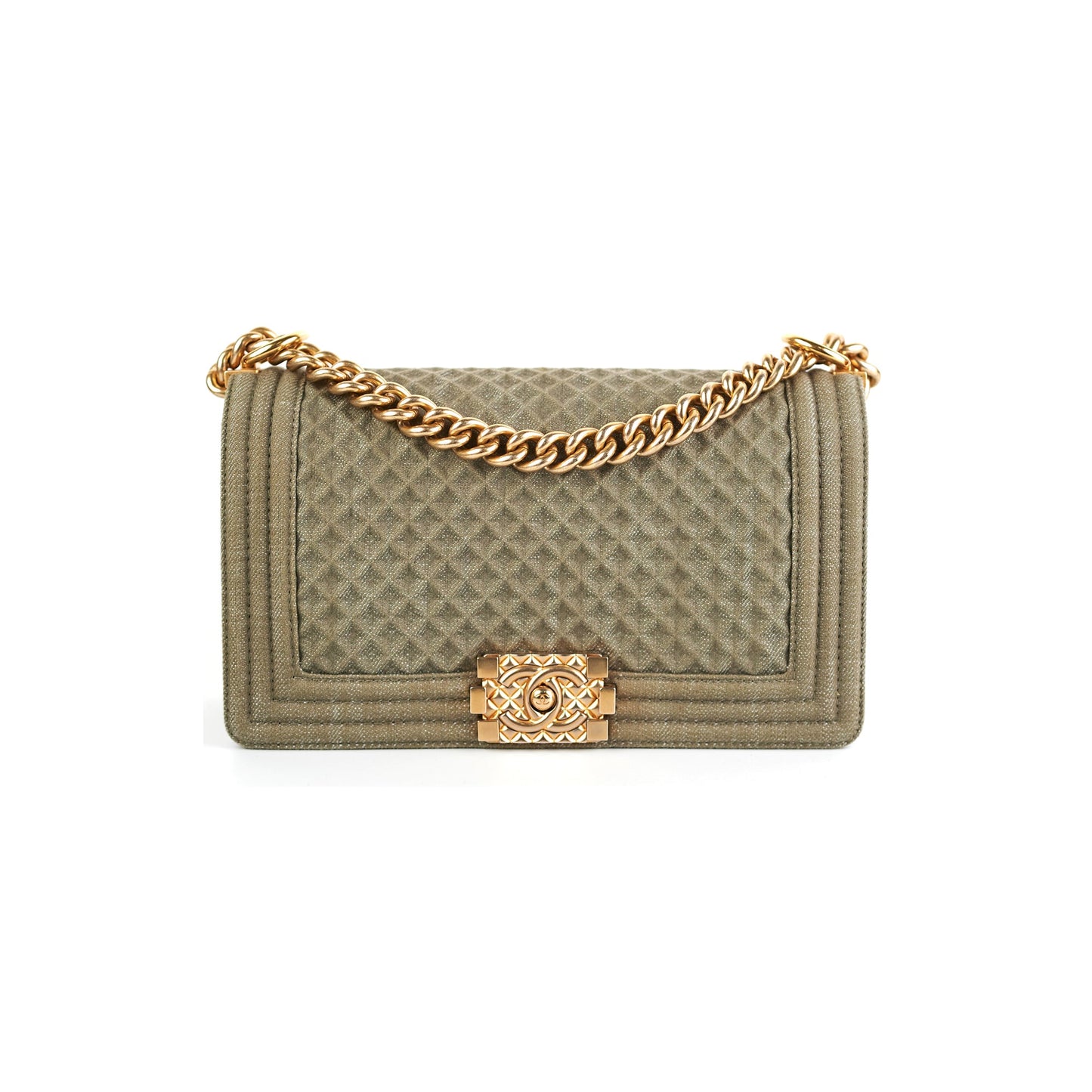 Chanel Old Medium Boy Denim Olive Shoulder Bag