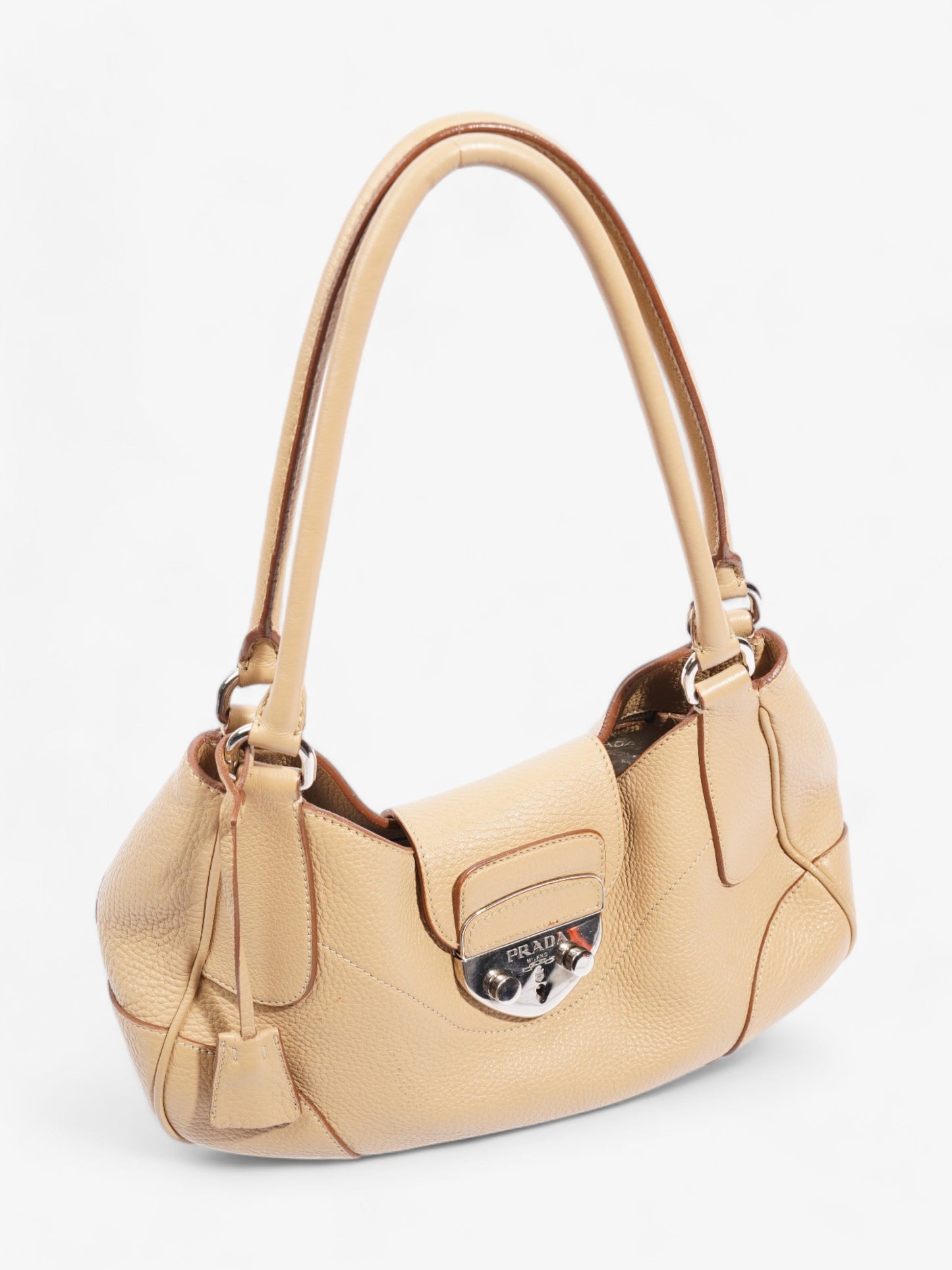 Prada Buckle Flap Beige Leather