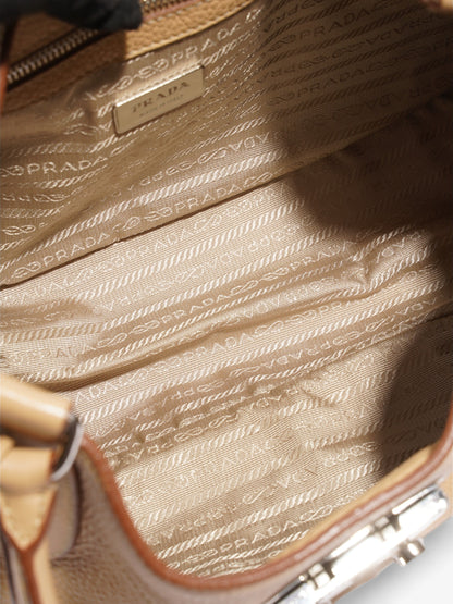 Prada Buckle Flap Beige Leather