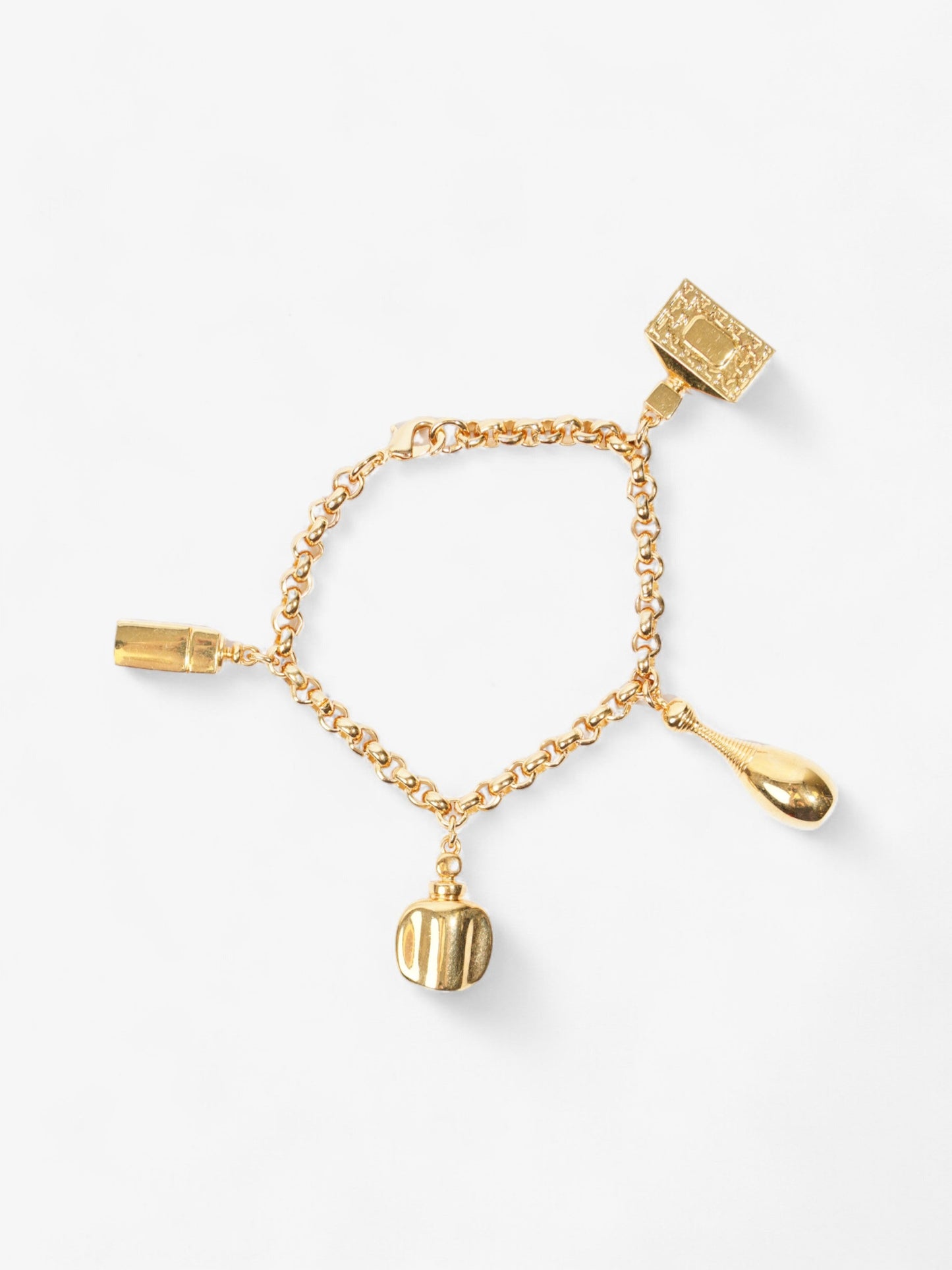 Christian Dior Perfume Bottle Charm Bracelet Gold Base Metal