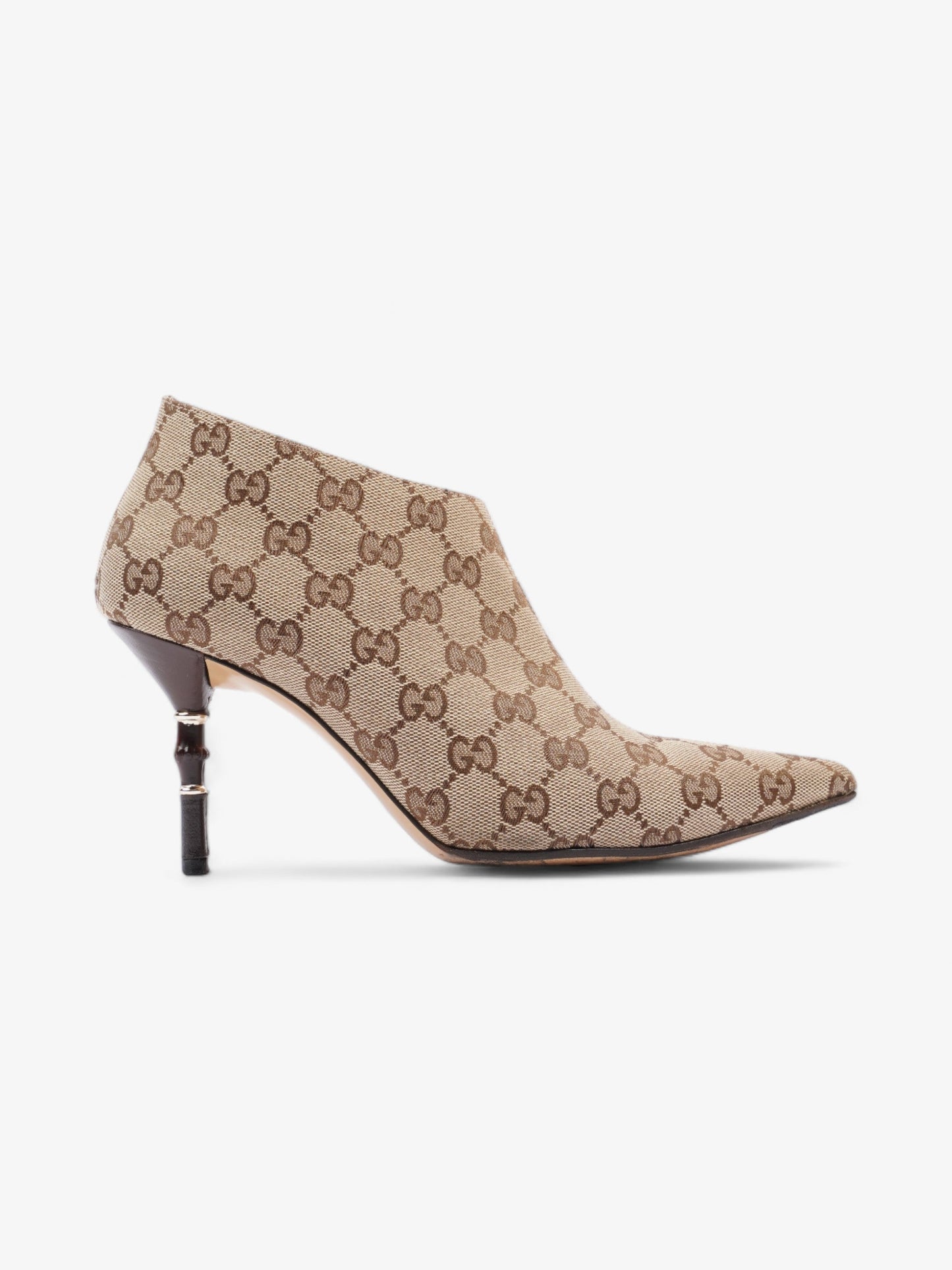 Gucci Ankle Heeled Boots 85mm Beige And Ebony GG Supreme Canvas EU 37.5 UK 4.5