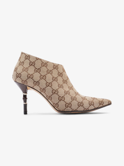 Gucci Ankle Heeled Boots 85mm Beige And Ebony GG Supreme Canvas EU 37.5 UK 4.5