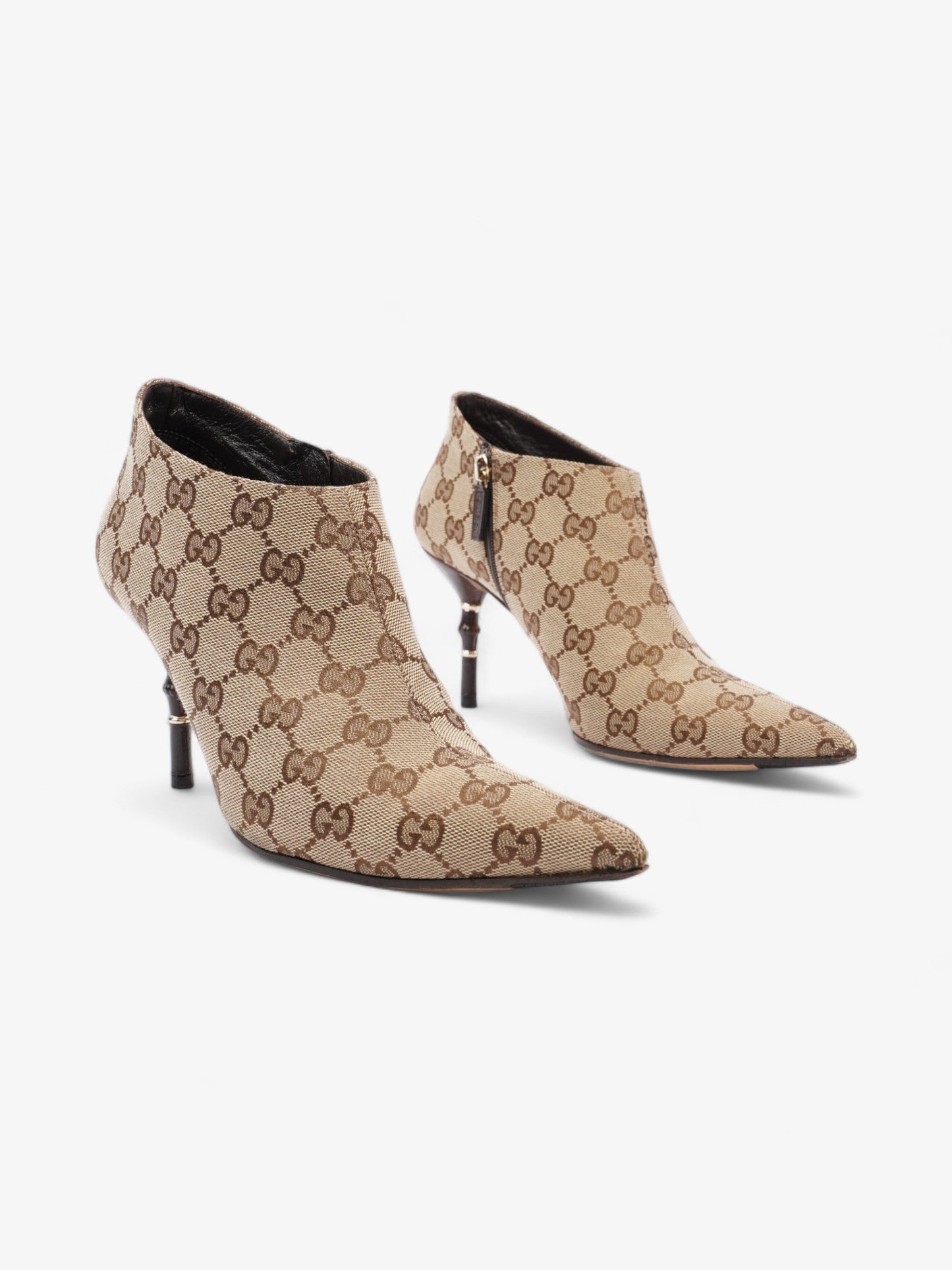 Gucci Ankle Heeled Boots 85mm Beige And Ebony GG Supreme Canvas EU 37.5 UK 4.5