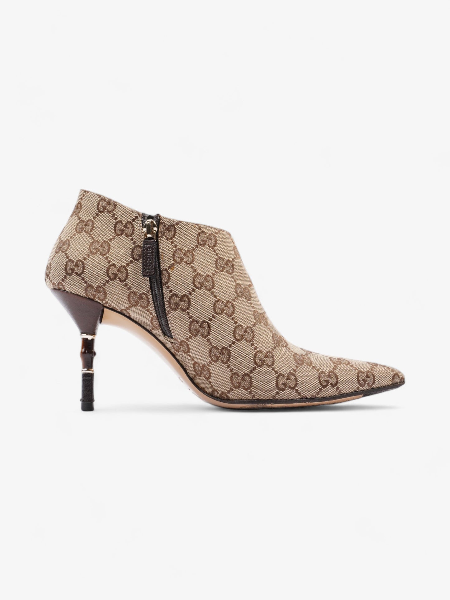 Gucci Ankle Heeled Boots 85mm Beige And Ebony GG Supreme Canvas EU 37.5 UK 4.5