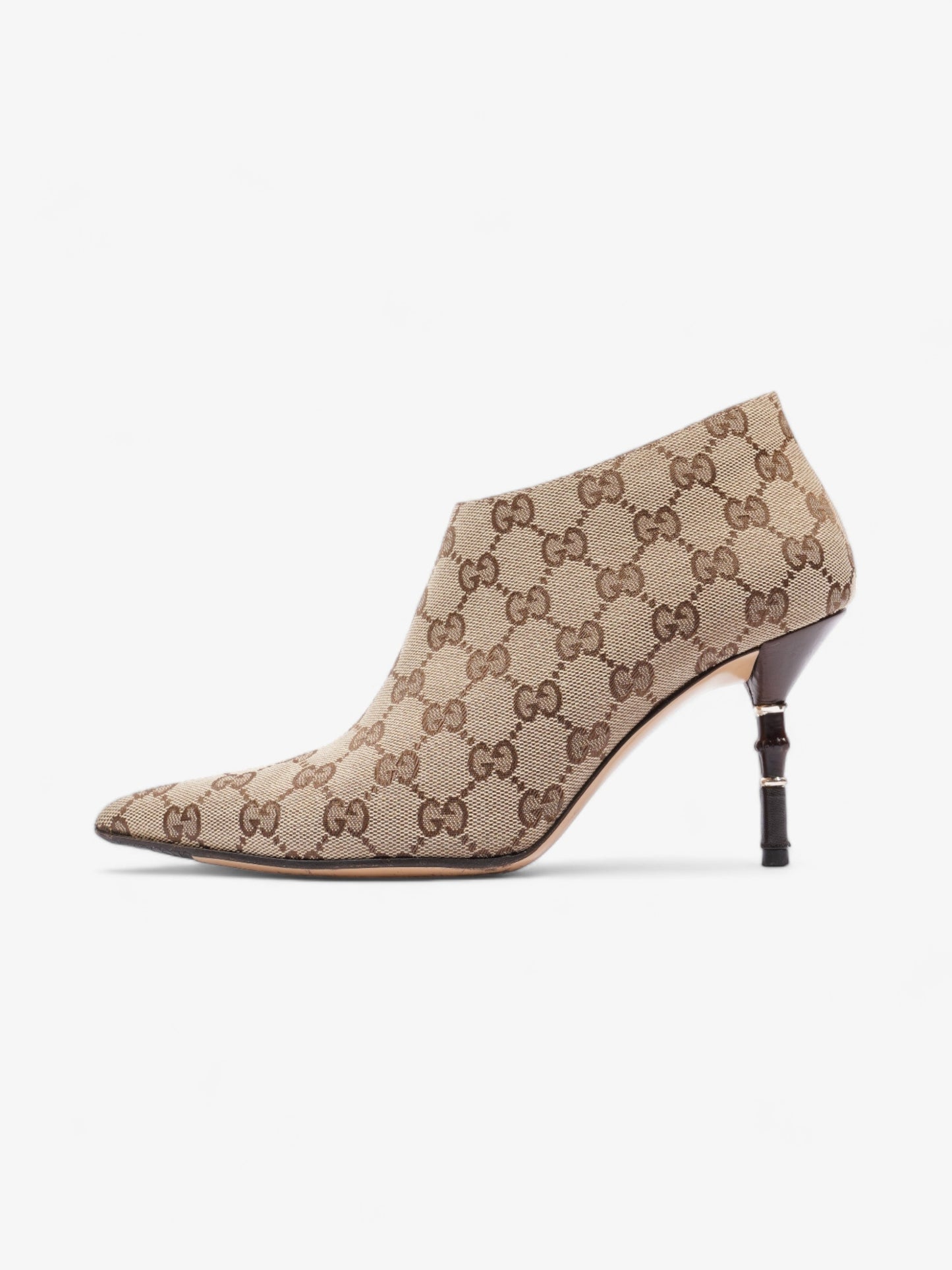 Gucci Ankle Heeled Boots 85mm Beige And Ebony GG Supreme Canvas EU 37.5 UK 4.5