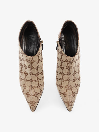 Gucci Ankle Heeled Boots 85mm Beige And Ebony GG Supreme Canvas EU 37.5 UK 4.5