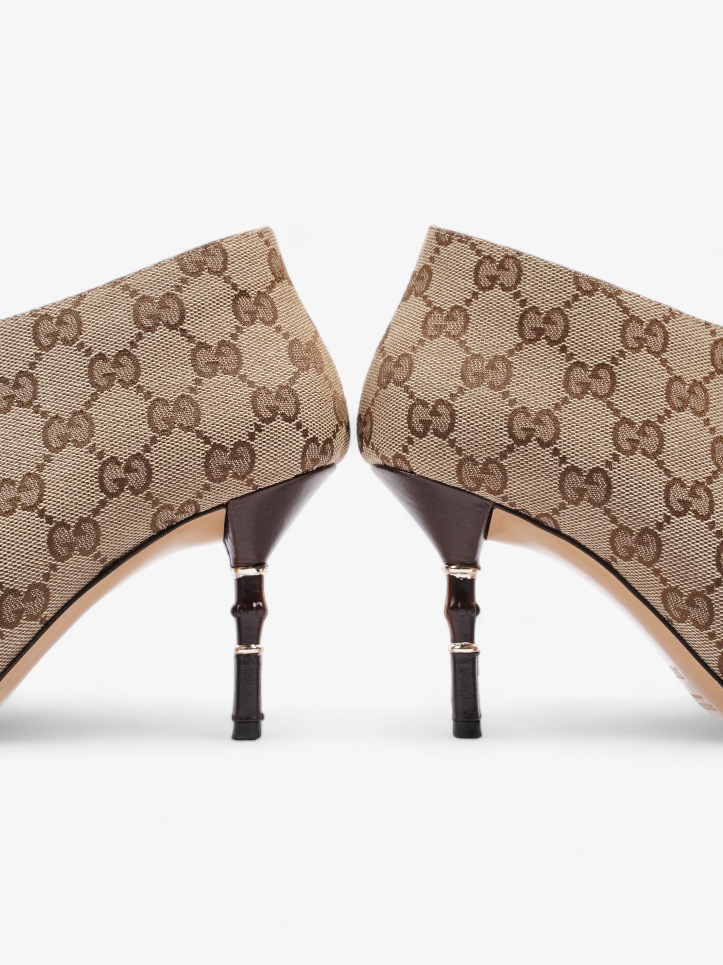 Gucci Ankle Heeled Boots 85mm Beige And Ebony GG Supreme Canvas EU 37.5 UK 4.5