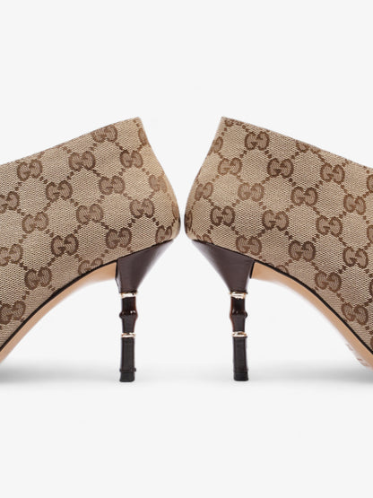 Gucci Ankle Heeled Boots 85mm Beige And Ebony GG Supreme Canvas EU 37.5 UK 4.5