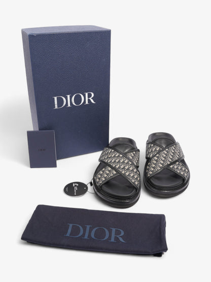 Christian Dior Aqua Sandal Beige  / Navy Oblique  Canvas EU 42 UK 8