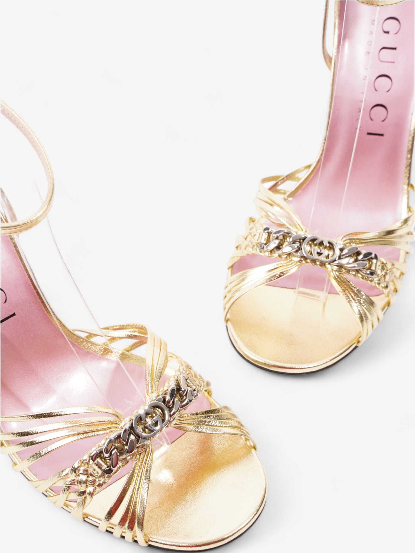 Gucci GG Chain Sandals 70mm Gold Leather EU 39.5 UK 6.5
