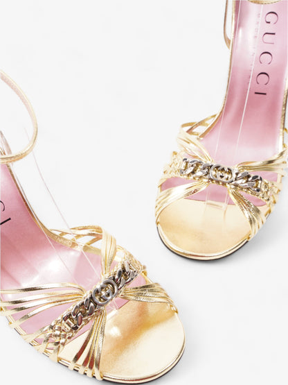 Gucci GG Chain Sandals 70mm Gold Leather EU 39.5 UK 6.5