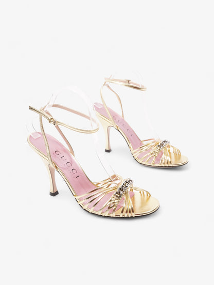 Gucci GG Chain Sandals 70mm Gold Leather EU 39.5 UK 6.5