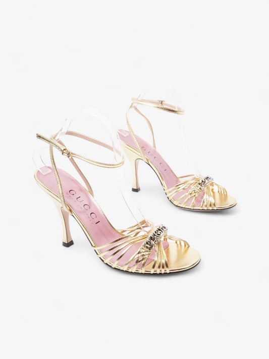 Gucci GG Chain Sandals 70mm Gold Leather EU 39.5 UK 6.5