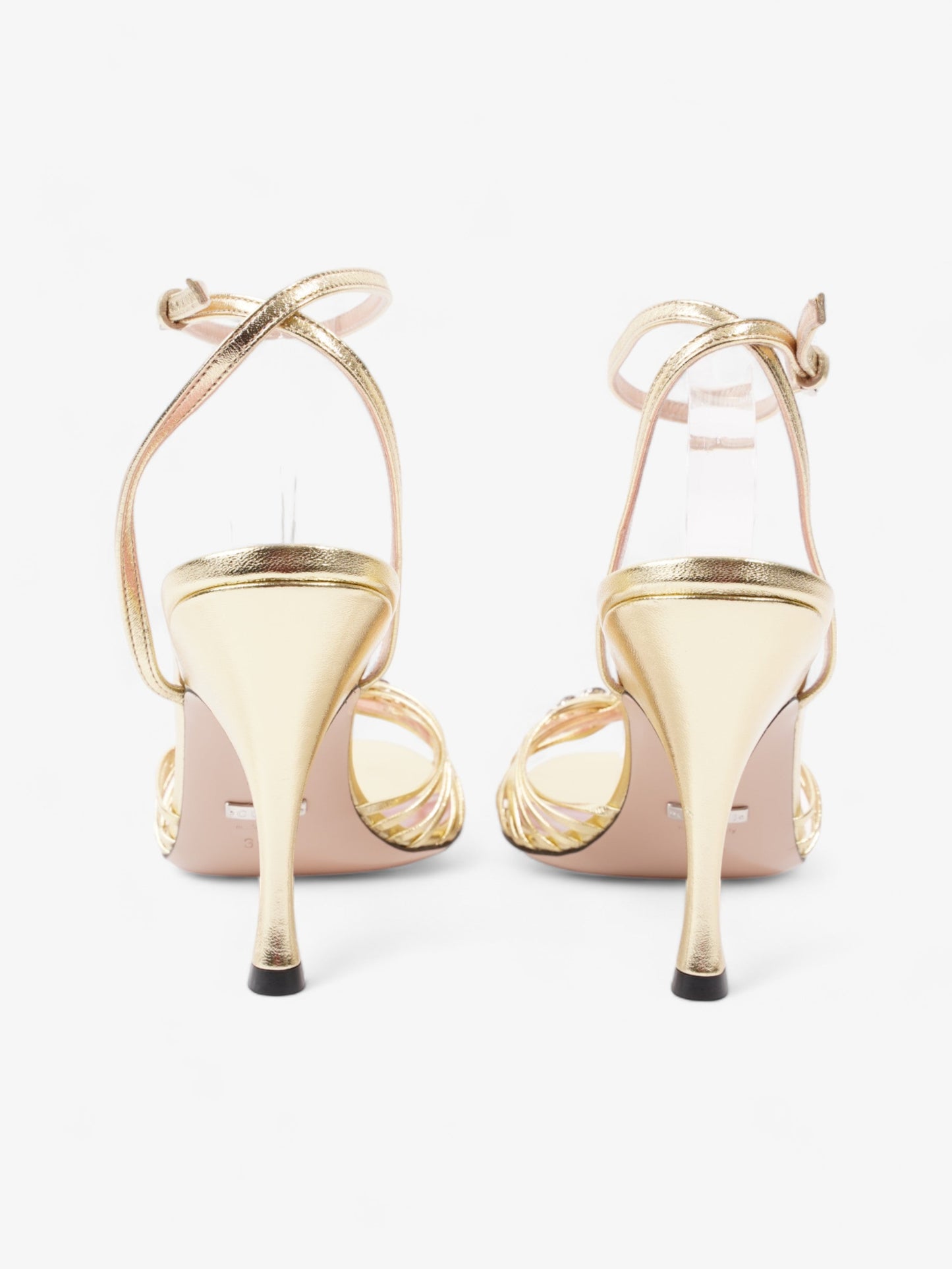 Gucci GG Chain Sandals 70mm Gold Leather EU 39.5 UK 6.5