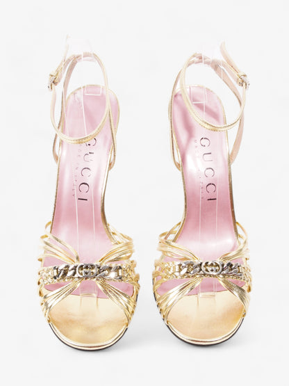 Gucci GG Chain Sandals 70mm Gold Leather EU 39.5 UK 6.5