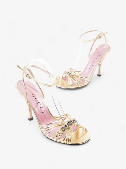 Gucci GG Chain Sandals 70mm Gold Leather EU 39.5 UK 6.5