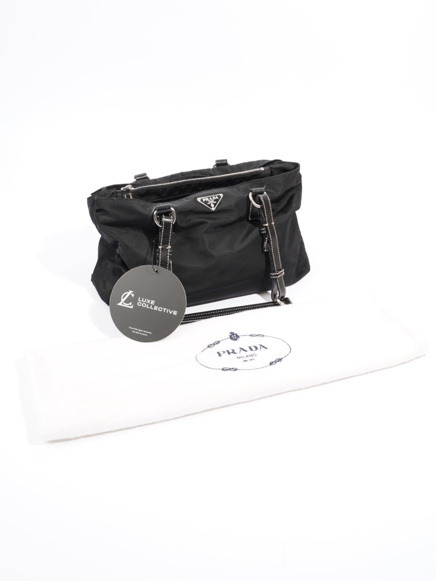 Prada Shopping Handle Double Zip Black Re Nylon