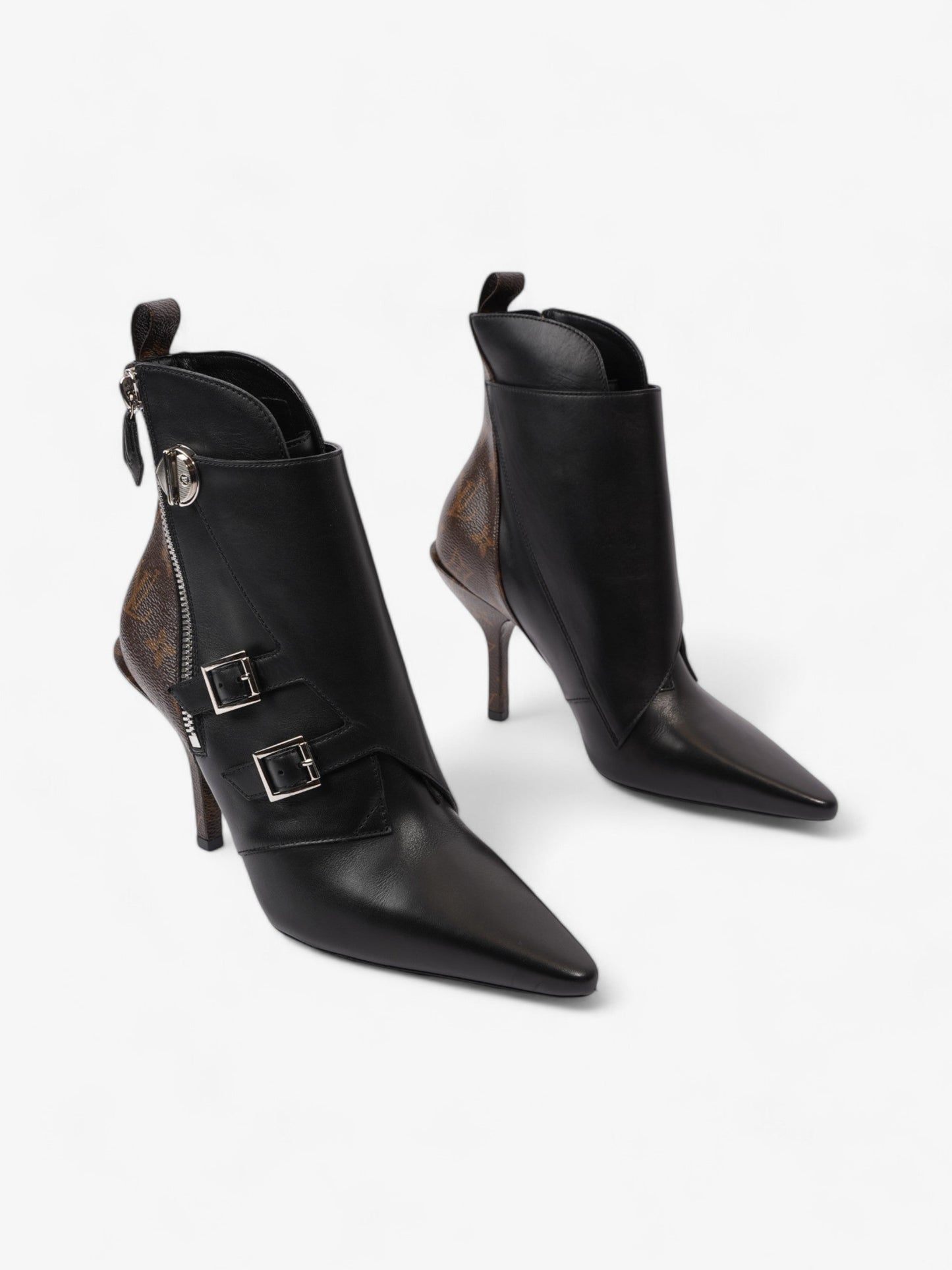 Louis Vuitton Janet Ankle Boots 80 Black / Brown Monogram Leather EU 39 UK 6