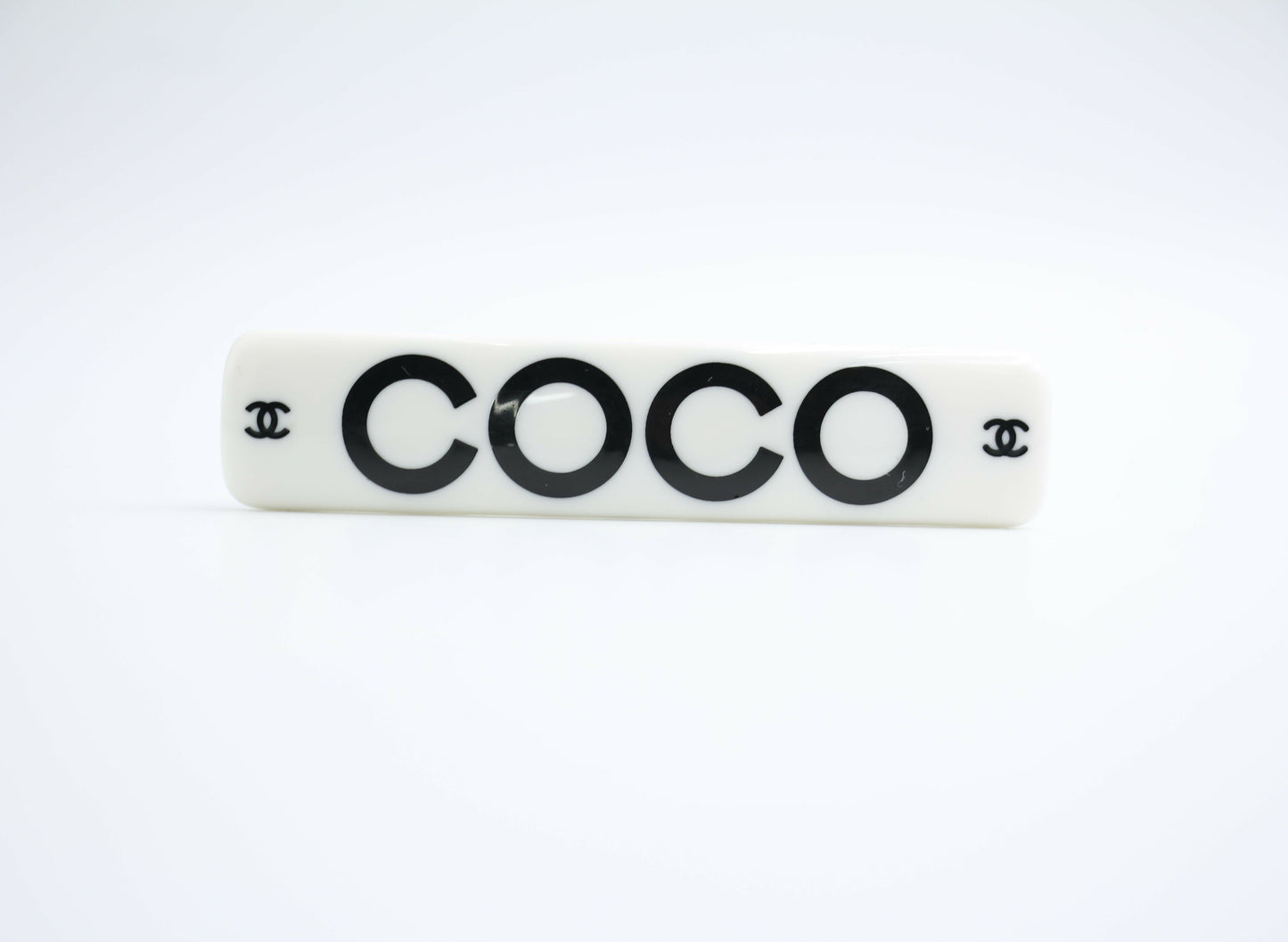 Chanel Vintage 01P Resin Coco Logo White Hairpin